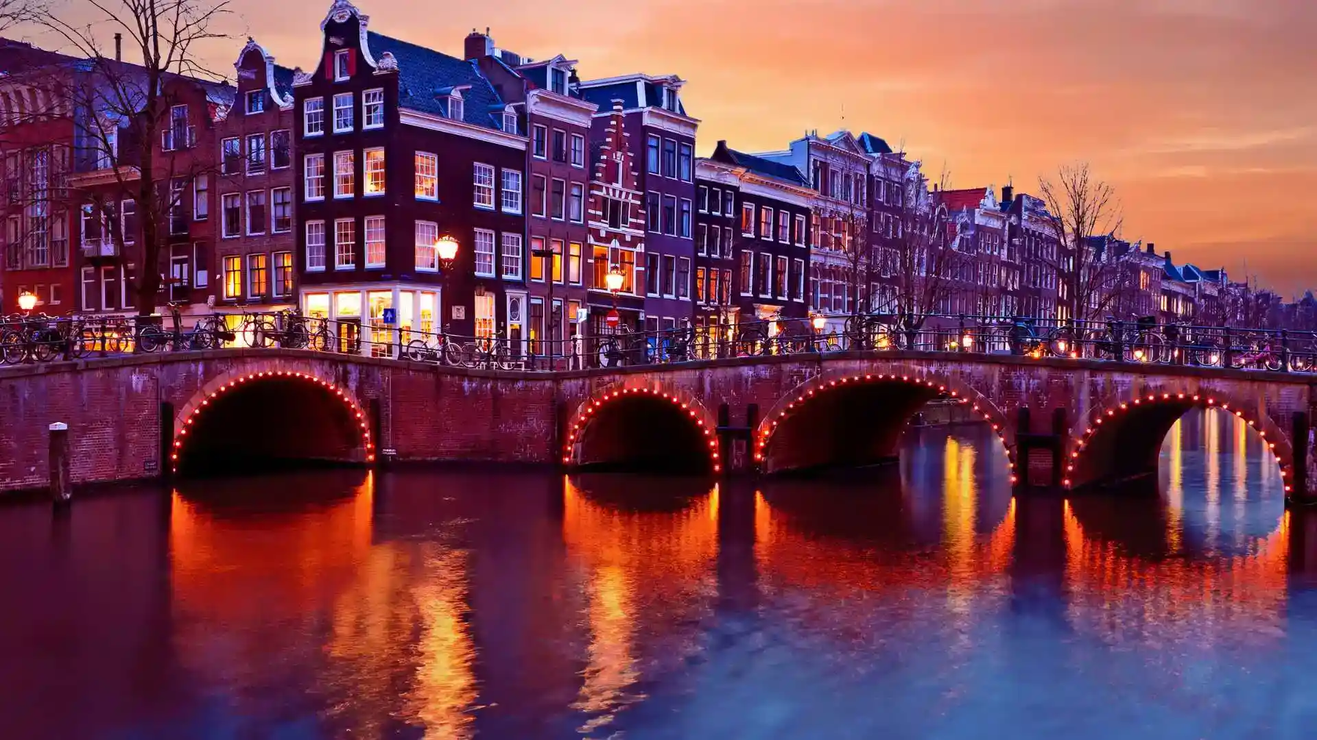 Amsterdam Canal Houses at Night Netherlands