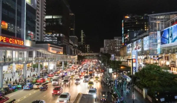 Busy Street At Night Thailand