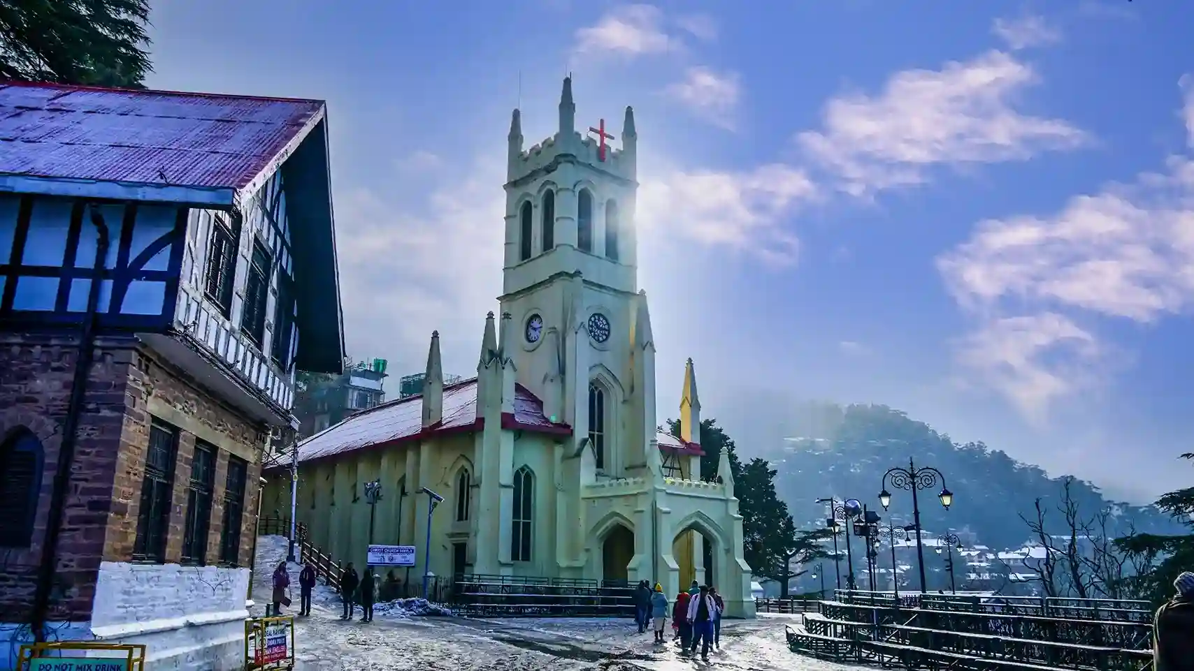 Winter view of Christ Church Shimla on a peaceful Shimla Manali tour