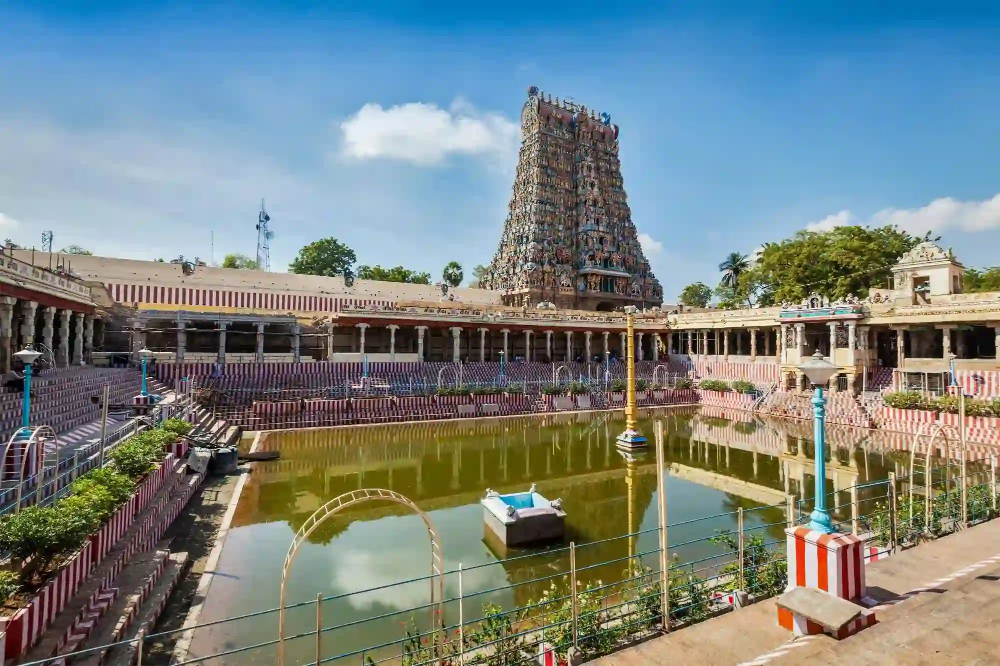 Golden Lotus Tank and gopuram at Meenakshi Amman Temple, Madurai